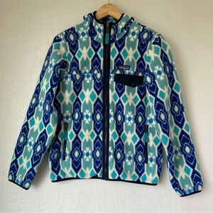 Patagonia womens synchilla blue white pattern hooded zip up fleece jacket size S